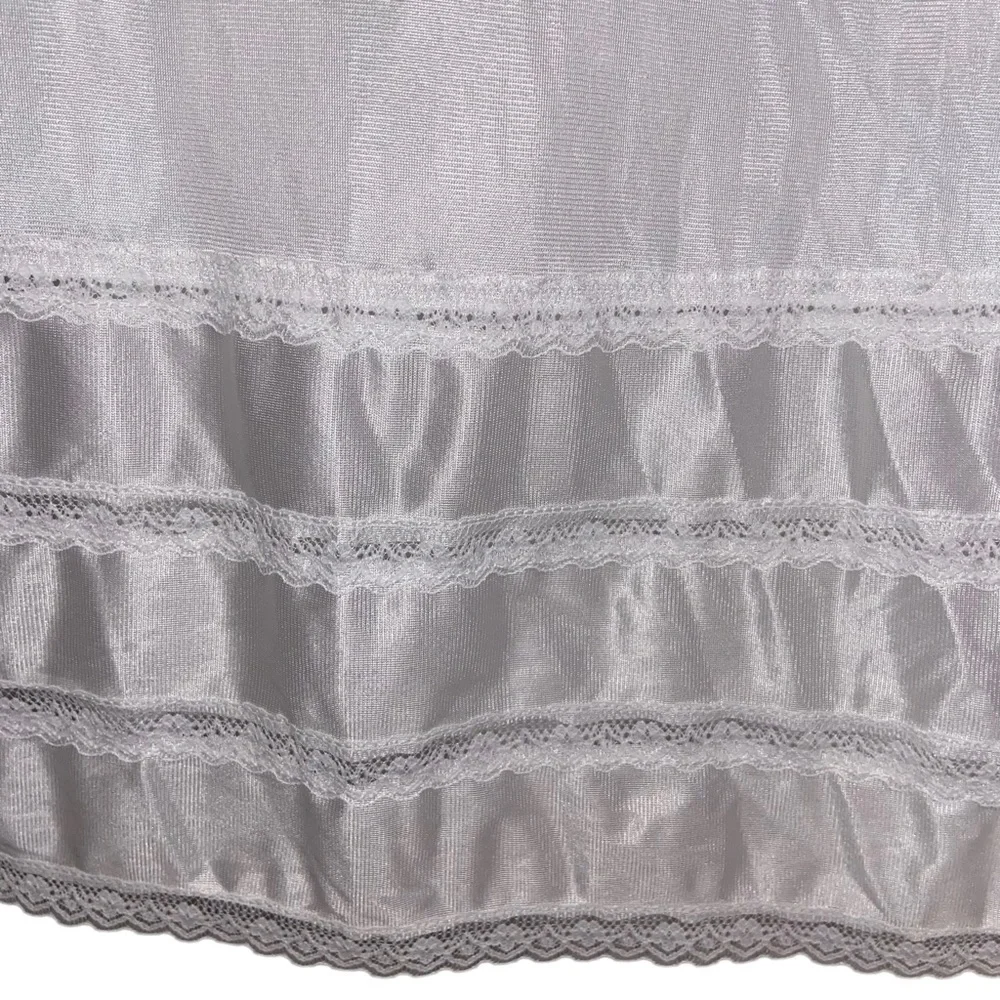 Vintage Nylon Slip Under Dress Womens Size 38 White Silky Satin Adjustable Strap - Picture 11 of 11